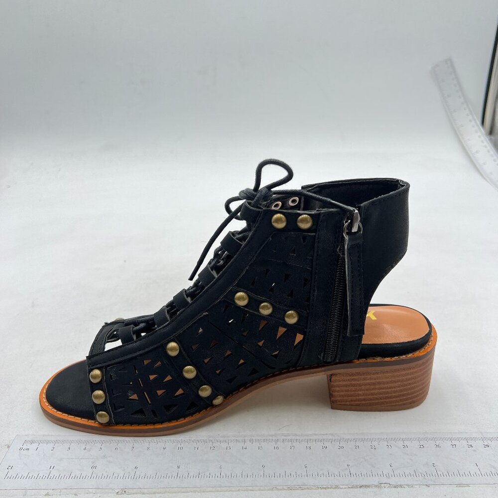 YDN Black Cutout Sandals with Gold Accents